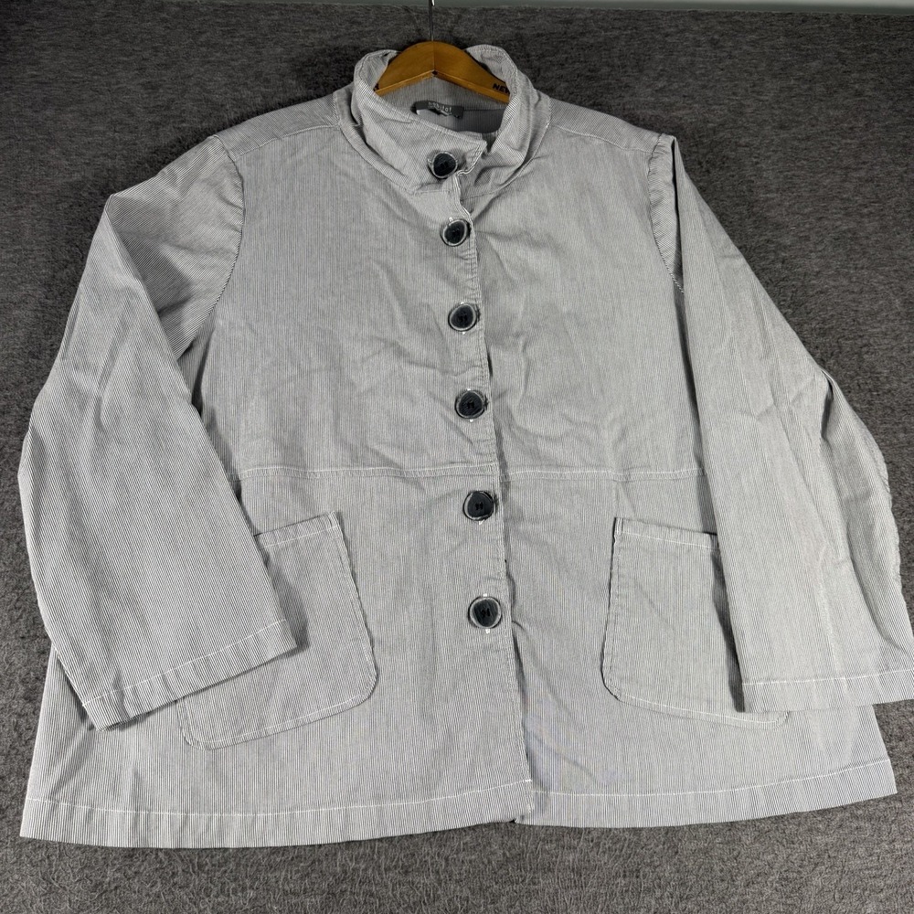 Habitat Clothes To Live‎ In Super Stretch Jacket XL Gray White Striped Lagenlook